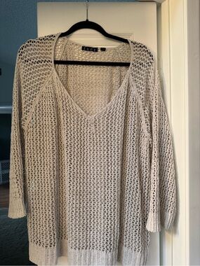 Open-Knit V-Neck Sweater in Cream